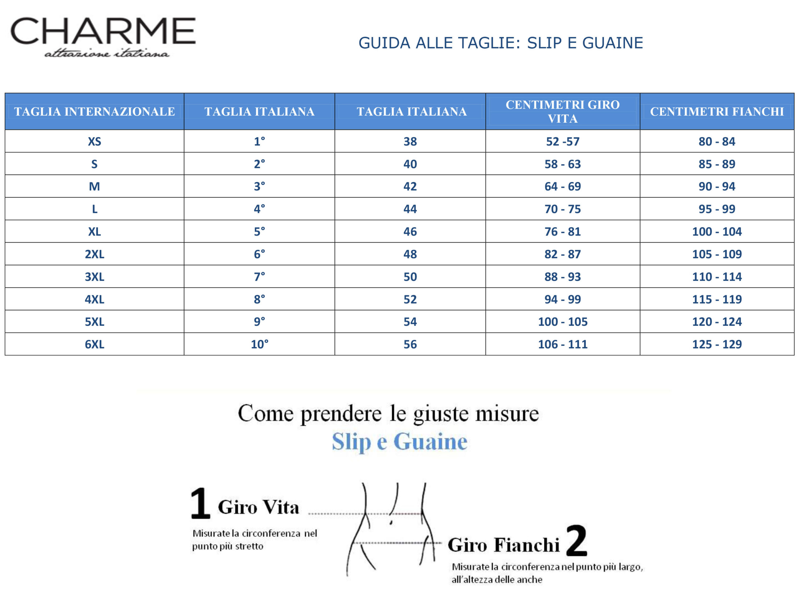 Taglie Intimo Donna